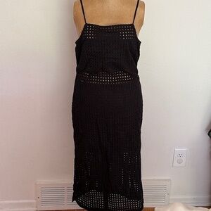Walter Baker sz 8 Elegant perforated Black 100% cotton Dress lined great cond